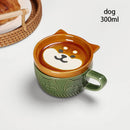 Axyaa Cartoon Cat Coffee Mug with Lid and Small Dish