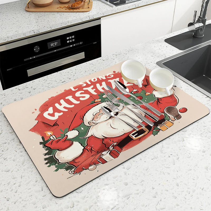 Axyaa Christmas Tree Absorbent Drying Mat - Quick Dry, Antiskid Tableware Mat