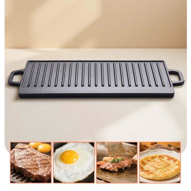 Axyaa Cast Iron Double-Sided Barbecue Tray with Striped Iron Plate