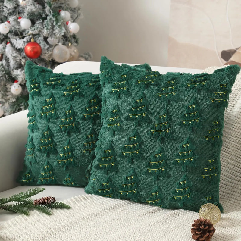 Luxurious Christmas Tree Embroidered Pillow Covers by Axyaa