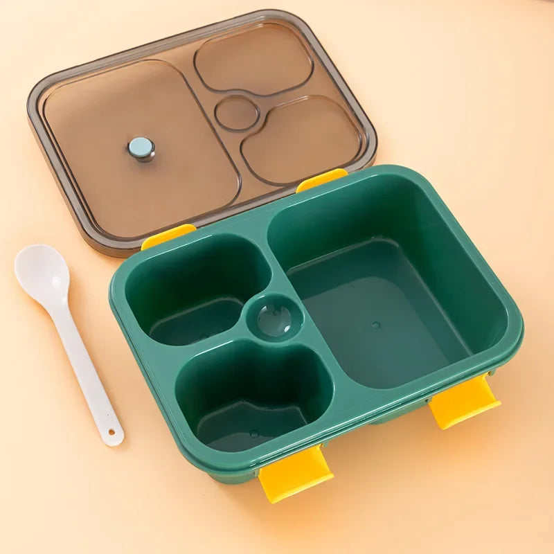 Axyaa 3-Grid Bento Box with Spoon | Microwaveable Lunch Container & Tableware