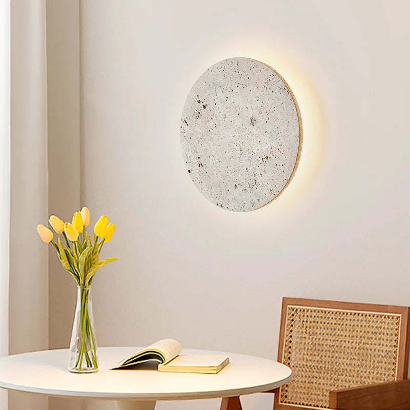 Axyaa Round Natural Stone Wall Lamp for Dining Room Ambiance, 3000K Sconce Lighting