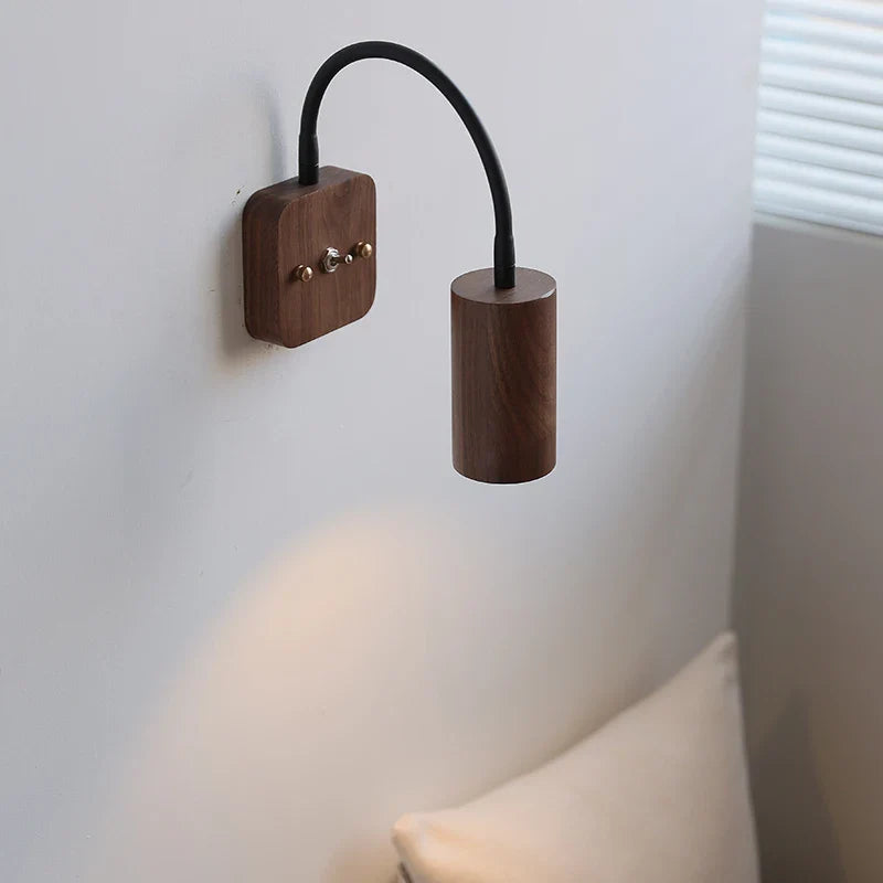 Axyaa Round Walnut Wood LED Wall Light Indoor Bedroom Lamp Applique Murale