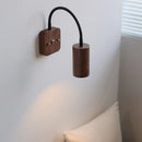Axyaa Vintage LED Wall Light Round Walnut Wood Black Hose Bedside Lamp