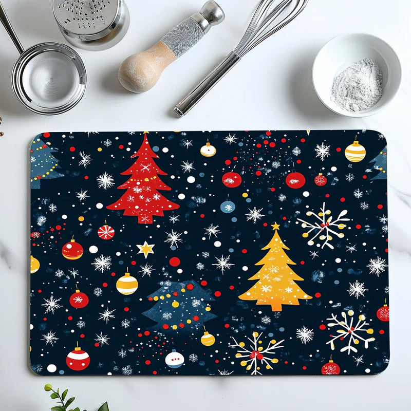 Christmas Tree Snow Stars Drying Mat - Non-Slip Absorbent Kitchen Placemat by Axyaa