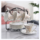Axya Bone Coffee Set for 6 - Exquisite Cups, Saucers, Spoons & Holder
