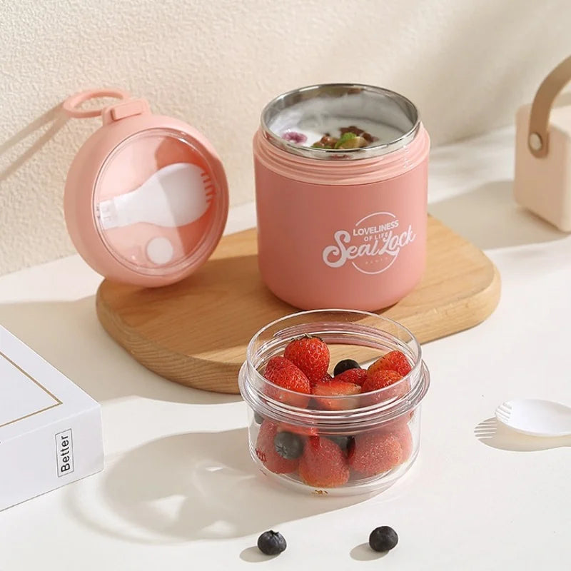 Axyaa Stainless Steel Salad Cup & Oatmeal Soup Bowl Set with Spoon.