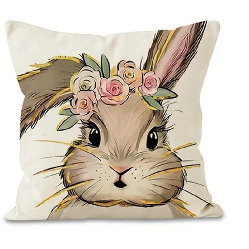 Axyaa Bunny Print Pillow Cover for Easter Home Decor