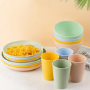 Axyaa Wheat Straw Tableware Set - Dinnerware Plates & Bowls for Camping & Home