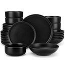 Axyaa 24/48-Piece Stoneware Dinner Set - Elegant Black Ceramic Plate Collection