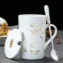 Axyaa Constellations Ceramic Mug Set with Spoon & Lid, 420ml Black Coffee Cup