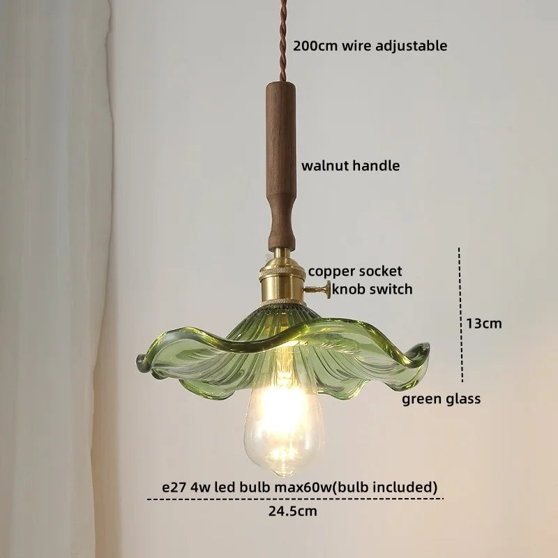 Axyaa Nordic LED Pendant Lights Glass Walnut Copper Hanging Lamp