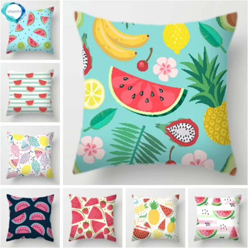 Axyaa Tropical Fruits Cushion Cover Watermelon Pineapple Decorative Pillow Case