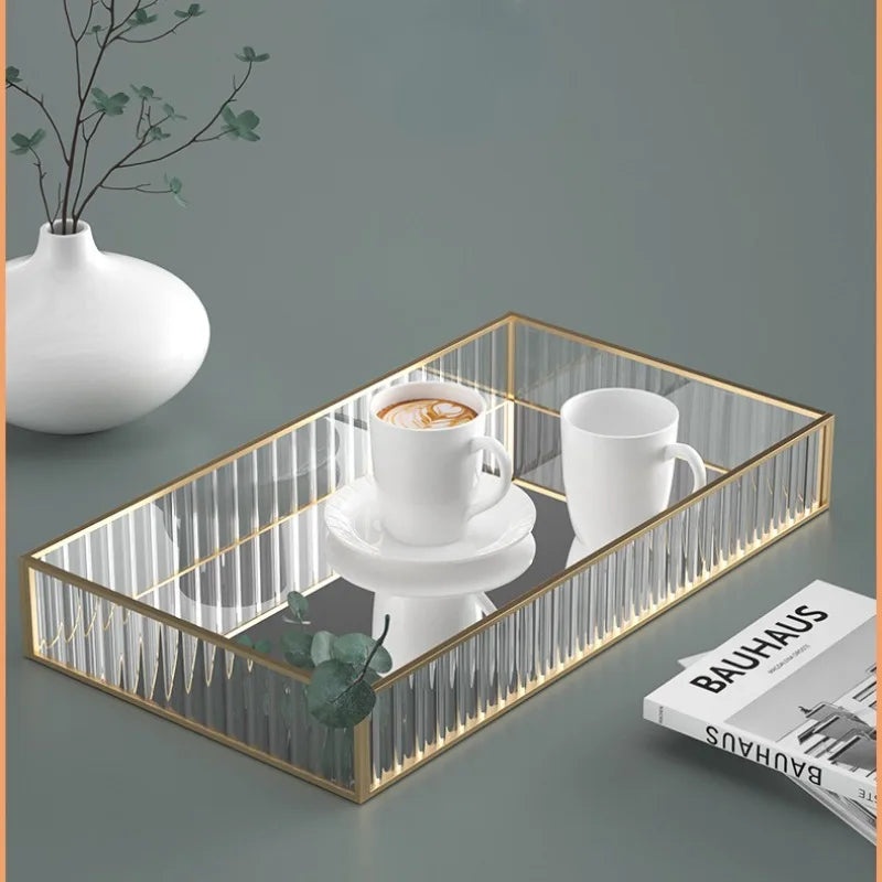 Striped Glass Storage Tray for Dresser Organization by Axya