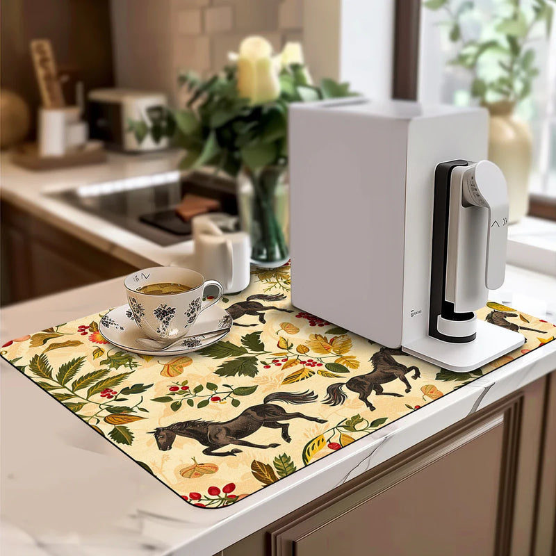 Axyaa Watercolor Flower Branches Maple Drying Mat for Kitchen Counter Drain Mats