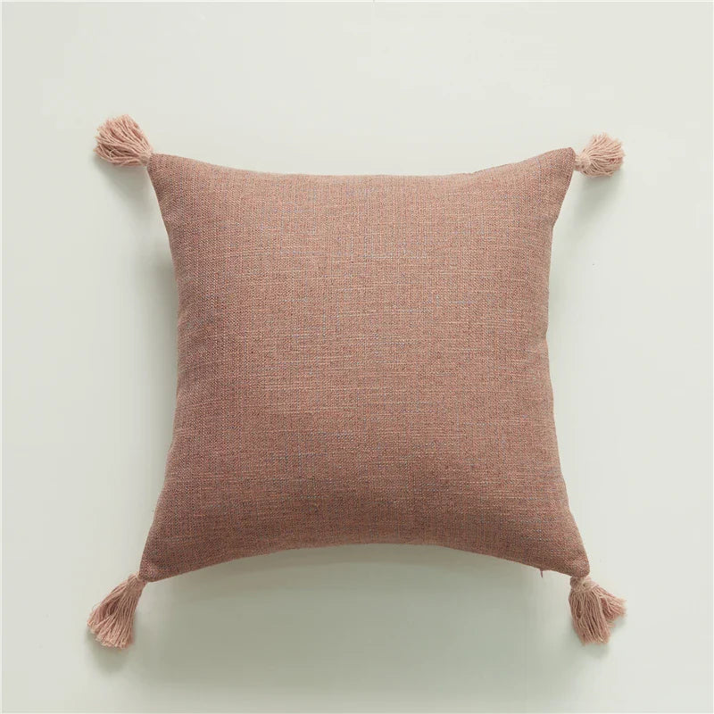45x45cm Yellow Linen Cushion Cover Boho Chic Decorative Throw Pillow Cover for Sofa - Axyaa