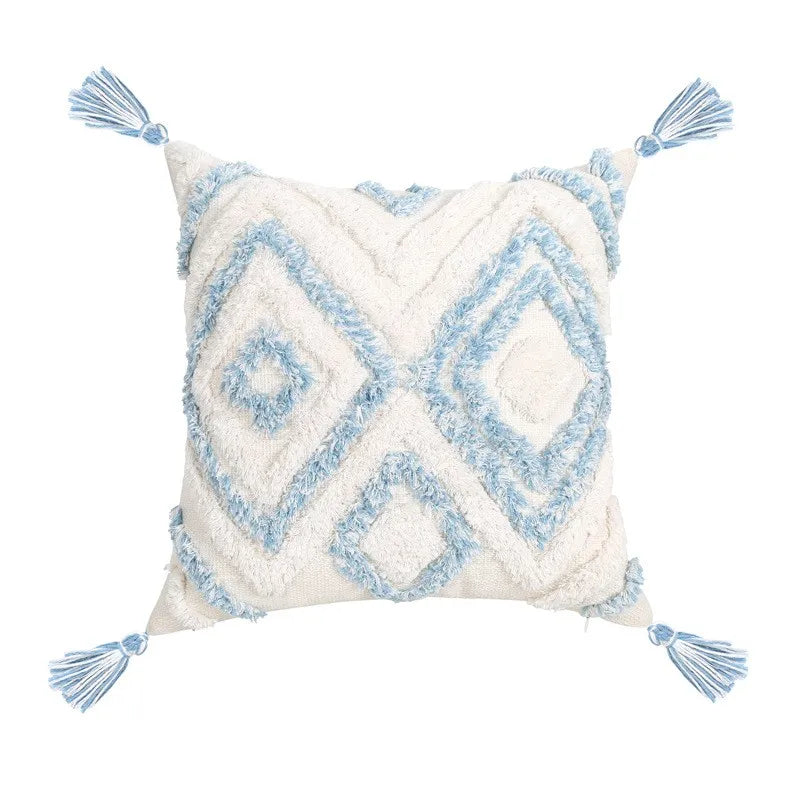 Geometric Tufted Tassel Pillow Covers for Home Decor by Axyaa