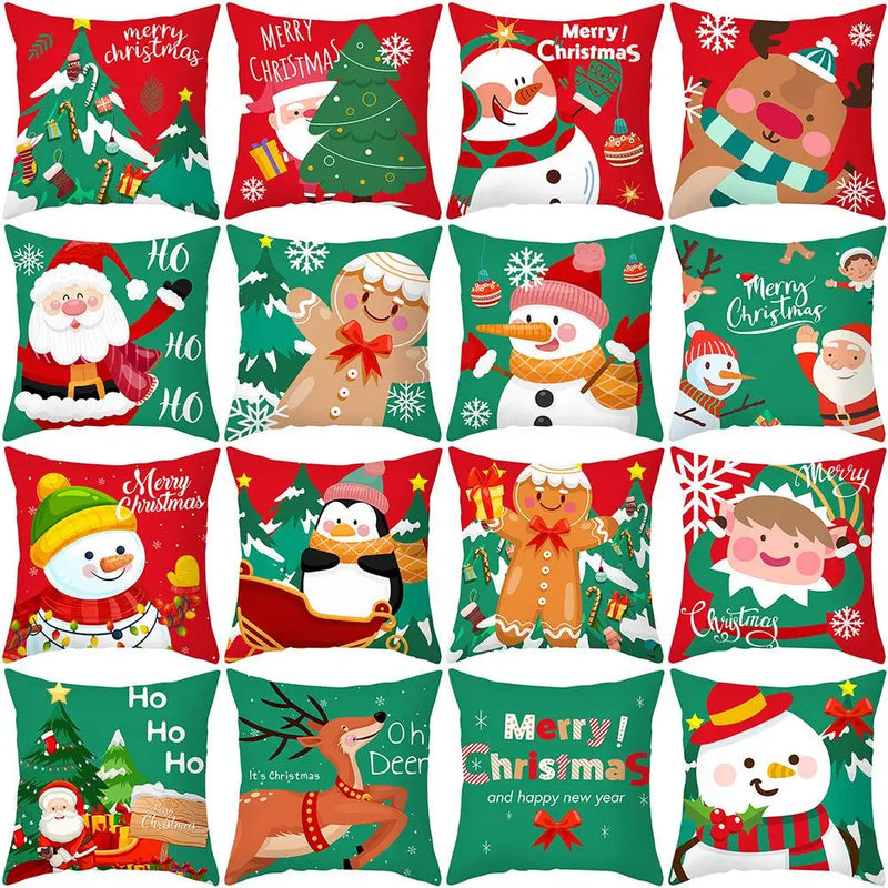 Axyaa Christmas Elk Santa Claus Cushion Cover Home Decor Square