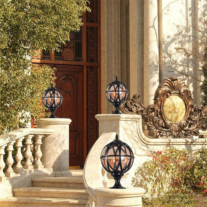 Axyaa Outdoor European Globe Pillar Lamp in Black for Garden and Yard