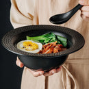 Axyaa Ceramic Straw Hat Bowl Set for Hot Salad, Ramen, and Noodles