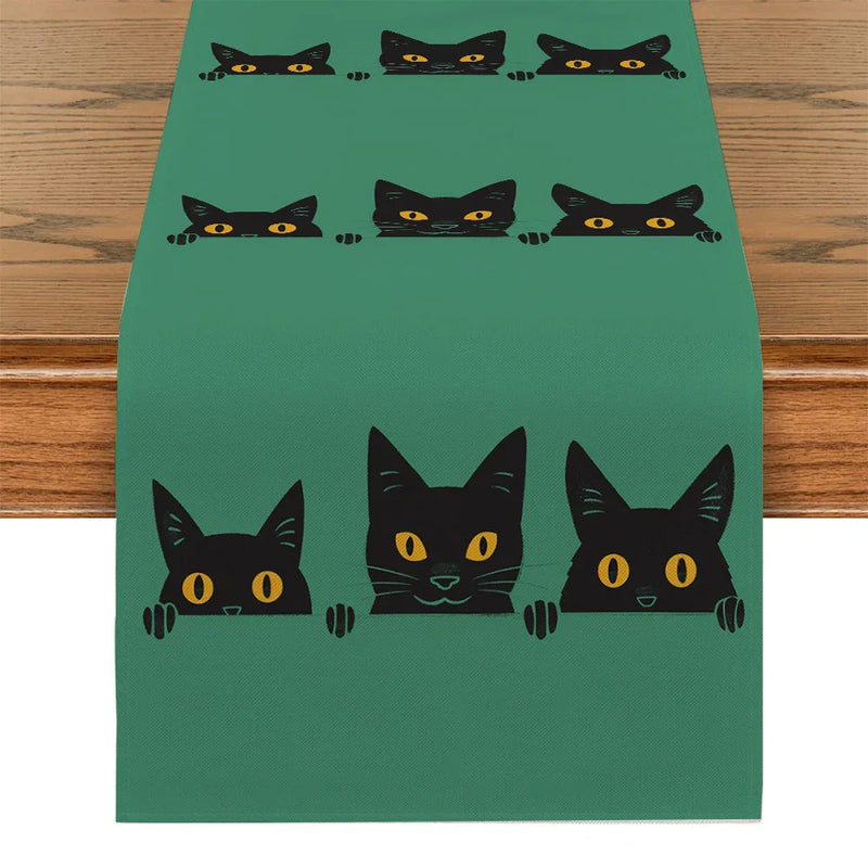 Black Cat Silhouette Table Runner by Axyaa: Halloween Party Decor & Dresser Table Accent