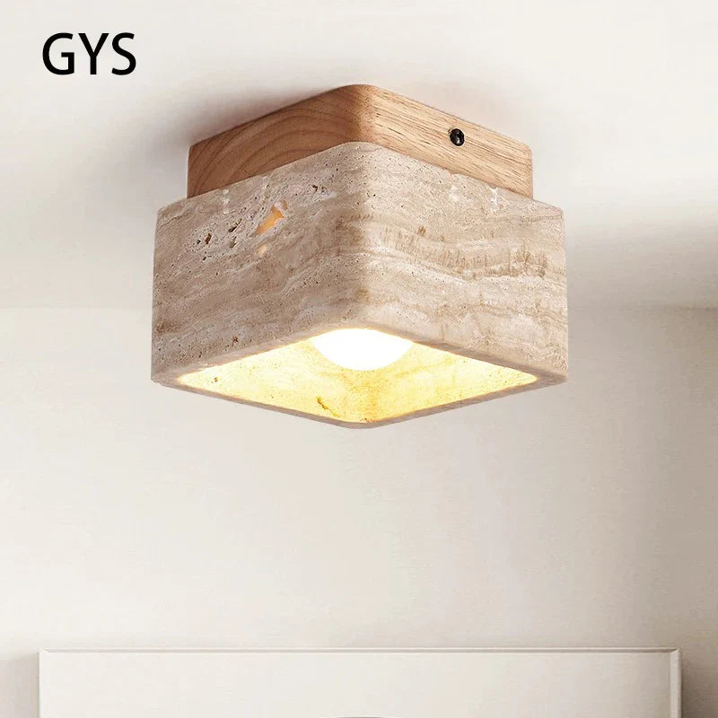 Axya Modern Stone Wood Square Ceiling Lamp Surface Mounted Down Light