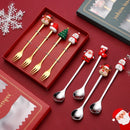 Axyaa Christmas Cutlery Set: Spoon, Fork, Elk Tree Decoration, Dessert Scoop