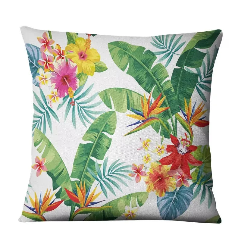 Luxurious Axyaa Succulent Cactus Flower Printed Linen Throw Pillow Case
