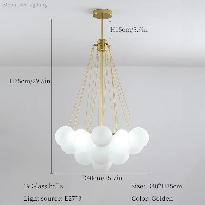 Axyaa White Bubbles Glass Ball Ceiling Pendant Chandelier for Home Living Room