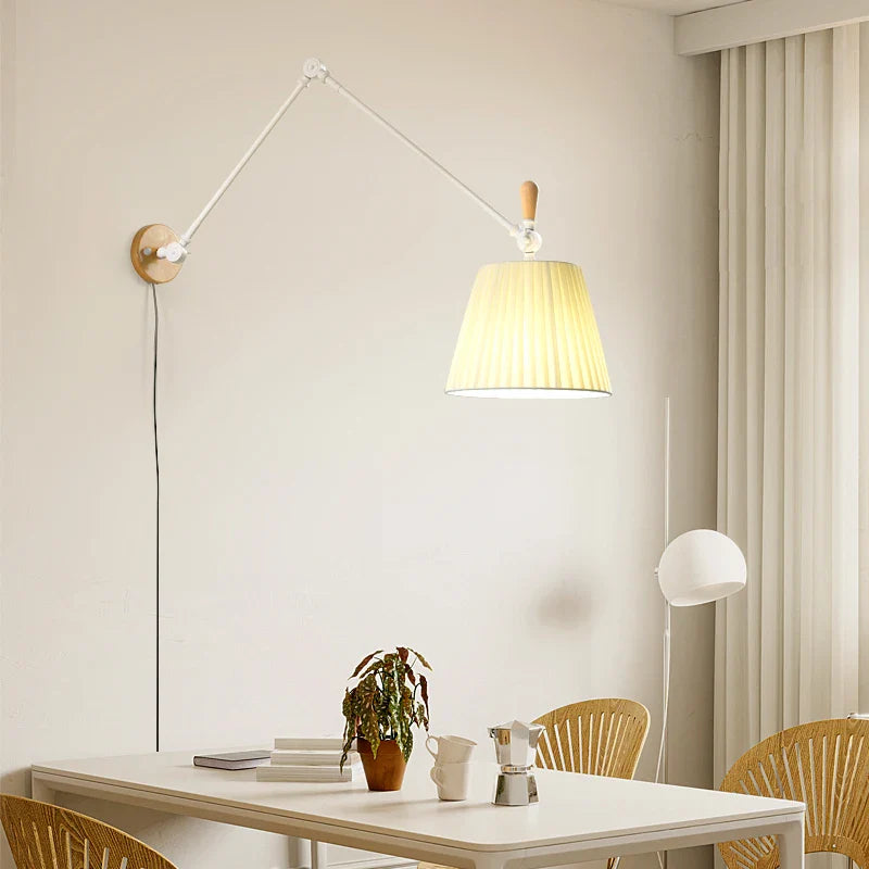 Axyaa Nordic Rocker Arm Wall Lamp with Fabric Shade