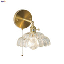 Axyaa Nordic LED Glass Wall Lights with Pull Chain Switch, Rotating Copper Bedside Lamp