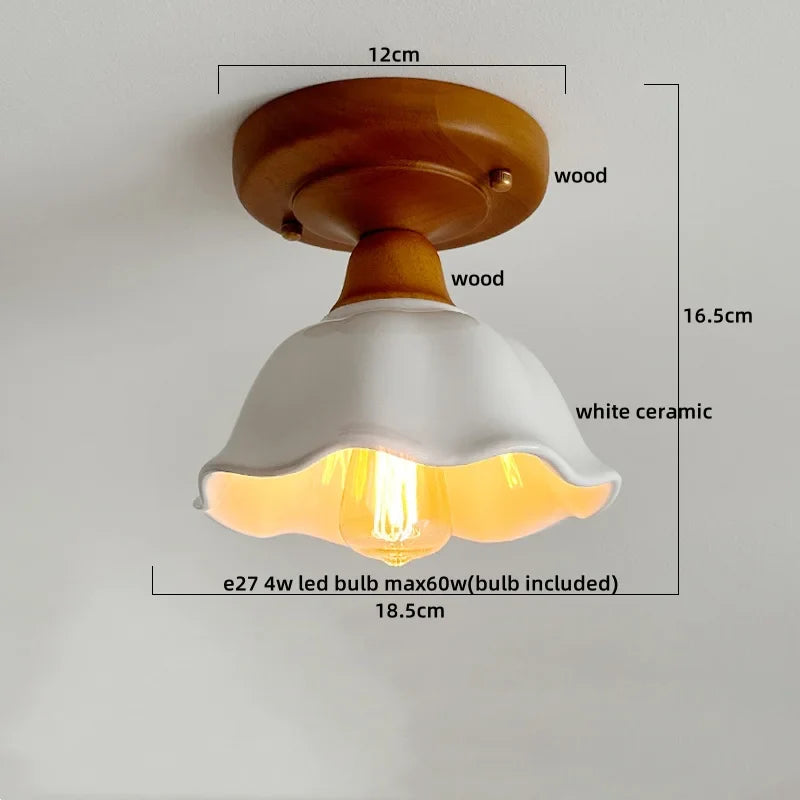 Axyaa Glass Wood LED Ceiling Lights Modern Plafondlamp for Living Room & Corridor