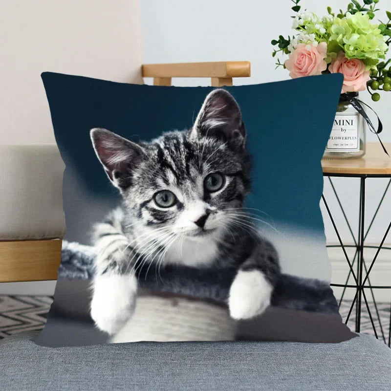 Cute Cat Print Pillowcase by Axyaa - Perfect for Home, Car, and Sofa