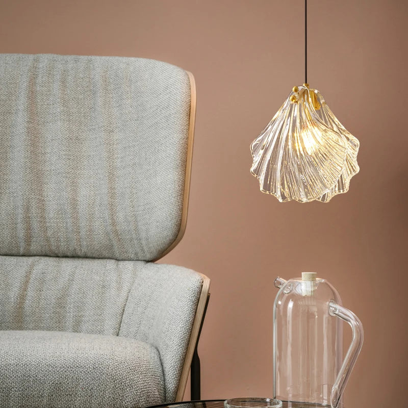 Axyaa Luxury Bedroom Bedside LED Pendant Chandelier with Shell Glass for Kitchen Island and Foyer