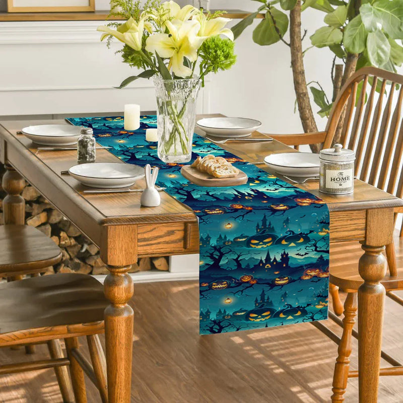 Axyaa Spooky Pumpkin Head Table Runner for Halloween Party Décor