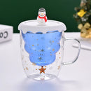Axyaa 300ml Christmas Double Wall Glass Cup with Silicone Lid