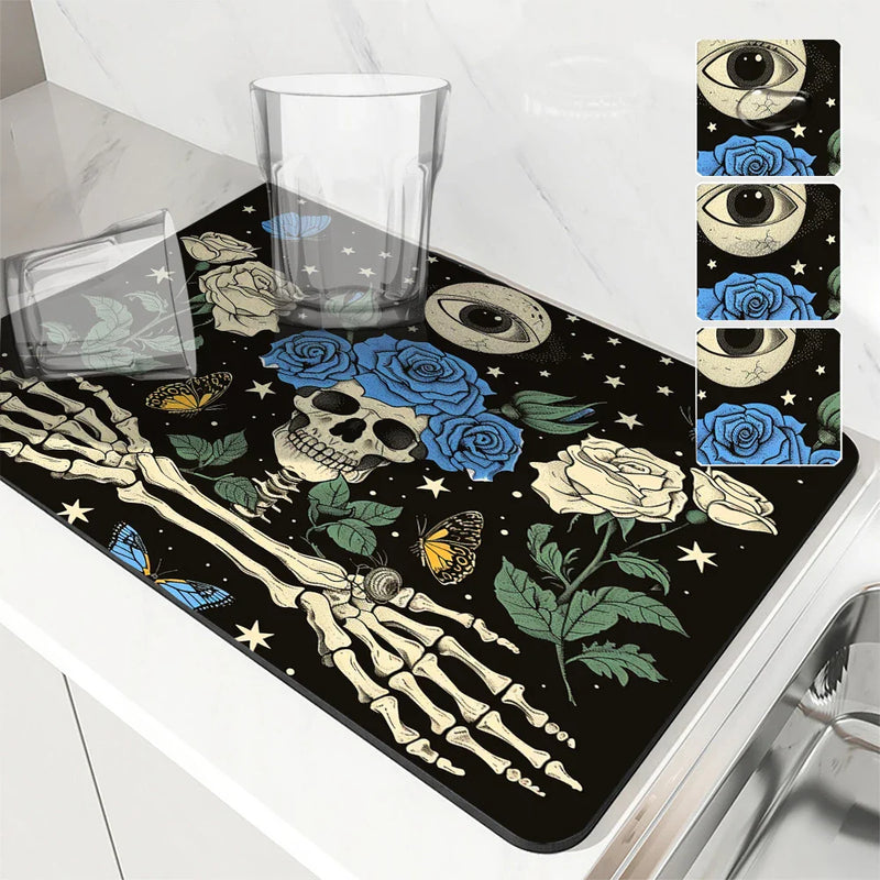 Axyaa Halloween Plants Kitchen Mat Absorbent and Antiskid Dish Drying Pad