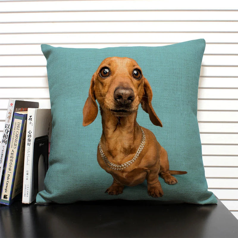 Axyaa Bulldog Dachshund Cushion Cover 45x45cm Square Linen Pillowcase