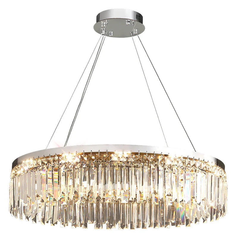 Axyaa Silver LED Crystal Chandelier: Modern Luxury Round Ceiling Light