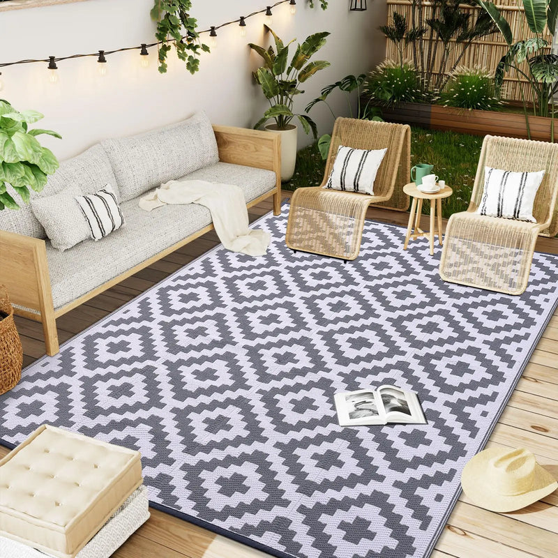 Axyaa Reversible Outdoor Waterproof Straw Patio Rug for Indoor Outdoor Use