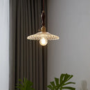 Axyaa Copper Glass LED Pendant Lights with Wood Handle, Modern Hanging Lamp for Home Décor.