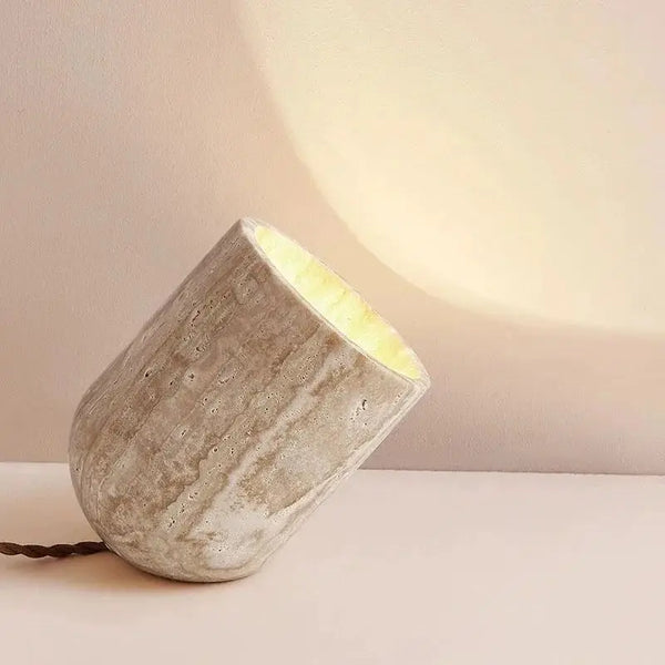 Axyaa Natural Yellow Travertine Stone Table Lamp, E27 Bedside Indoor Lighting for Bedroom, Living Room, Study