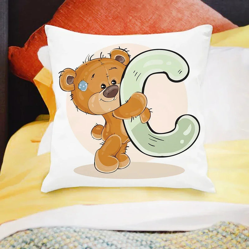 Axyaa Cartoon Bear Alphabet Print Cushion Cover - Children's Room Decor