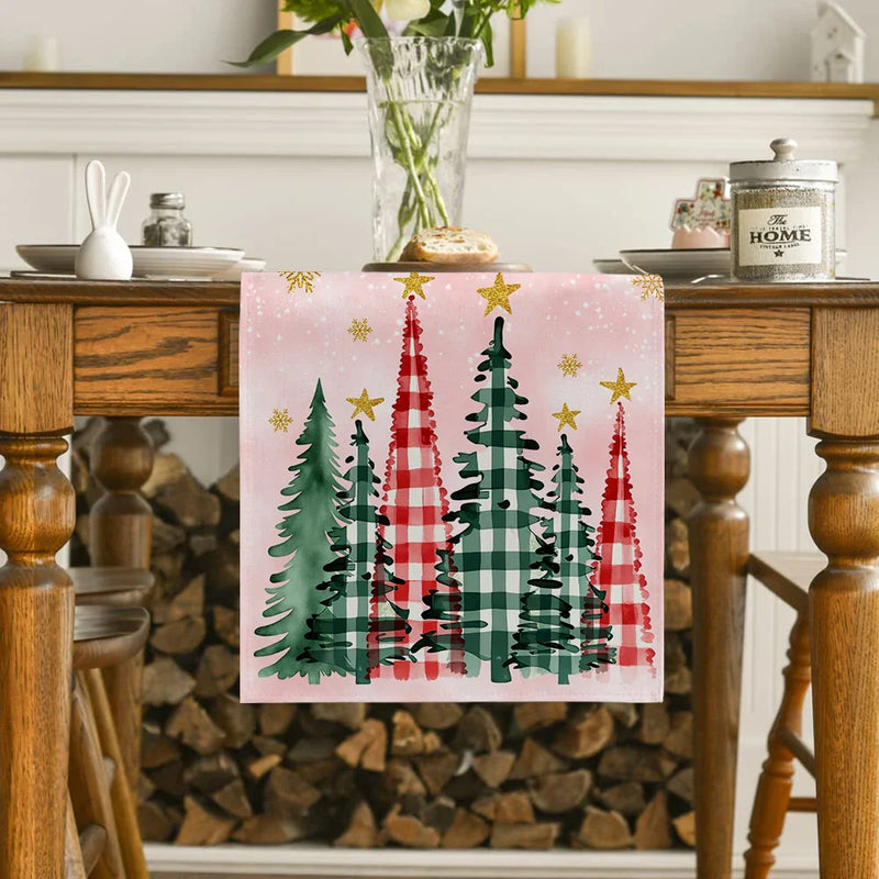 Axyaa Christmas Tree Gold Snowflake Table Runner for Farmhouse Holiday Party