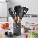 Axyaa 12-Piece Silicone Utensils Set with Wooden Handles for Non-Stick Cooking