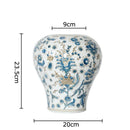 Axyaa Blue & White Vase: Retro Floral Texture, Table Decor, Aesthetic Room Accent