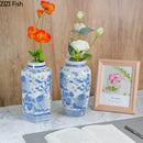 Axyaa Blue White Floral Bird Vase Ceramic Decor Hydroponic Crafts Bouquet Arrangement
