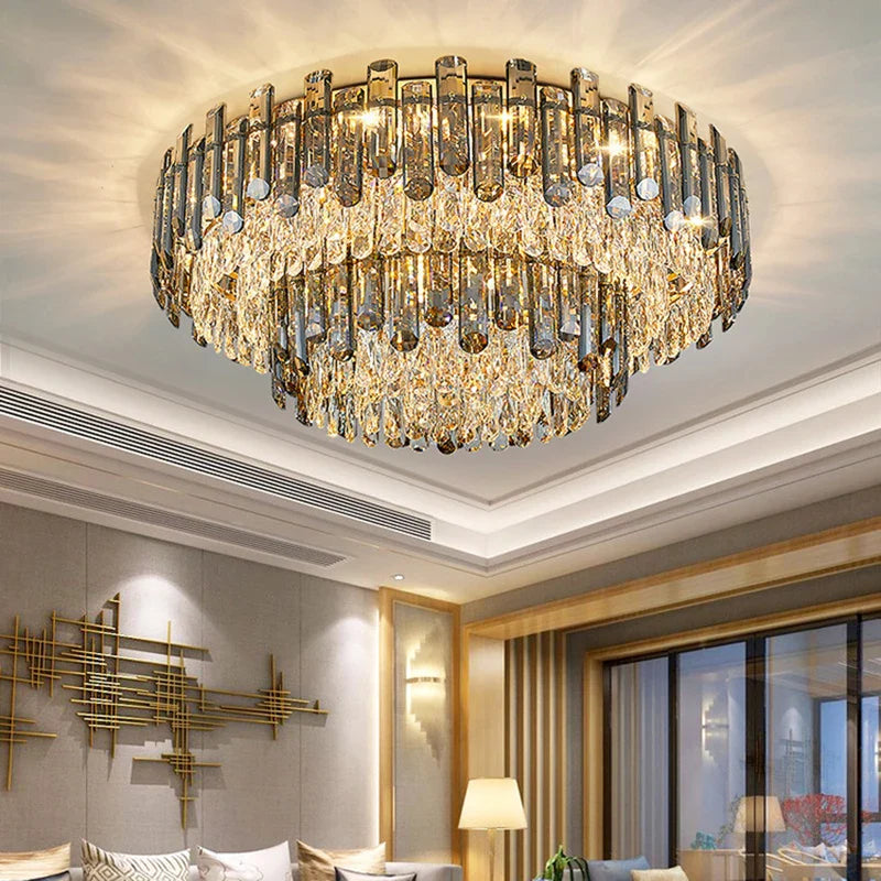 Modern Crystal Ceiling Lamp by Axyaa for Luxury Living Room & Bedroom, Gold Fixture