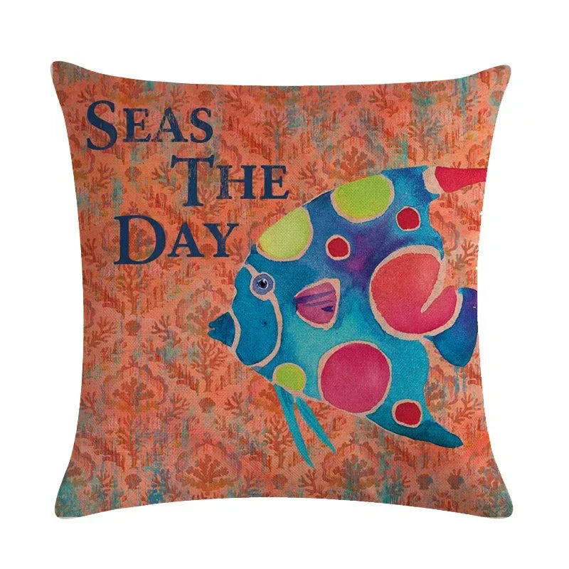 Axyaa Cartoon Sea Pattern Cushion Cover 45*45cm Living Room Sofa Decor Pillowcase