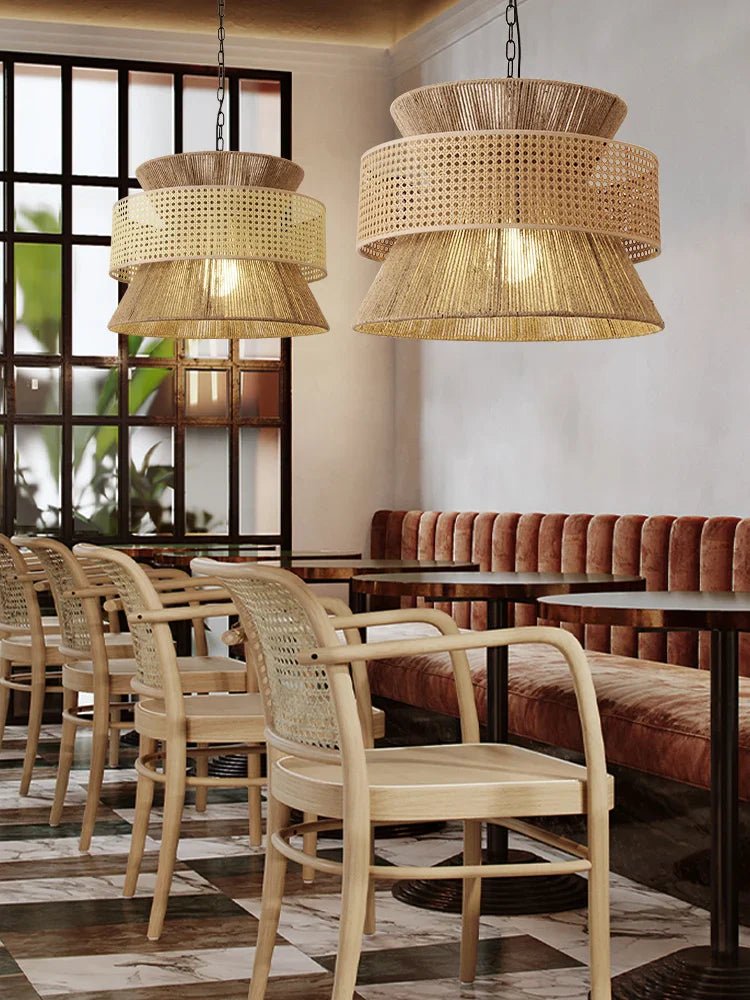 Axyaa Nordic Retro Rattan Ceiling Chandelier for Dining Room Decor